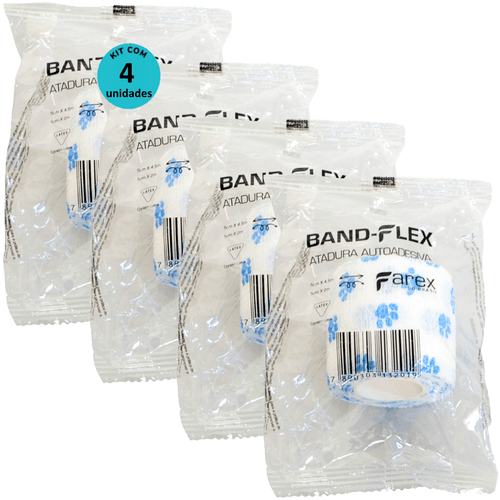 Atadura 5cm Branca Com Patinhas Band-Flex Autoadesiva Para Animais Farex Kit Com 4